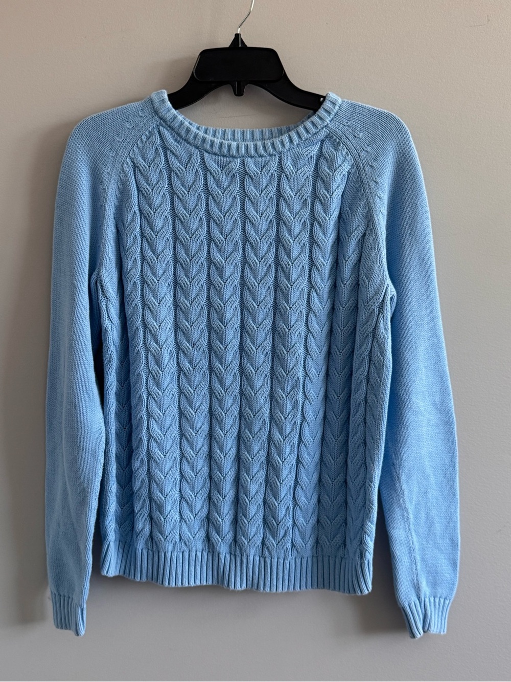 Lands’ End Drifter Cable Knit Cotton Sweater Blue Medium M 10-12